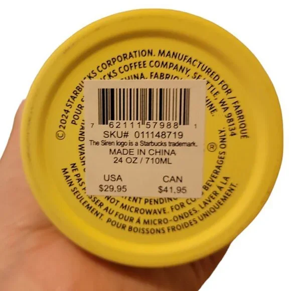 Starbucks Winter 2024 Yellow Metal Cold Cup 24oz Venti Geometric Reusable - Picture 2 of 4